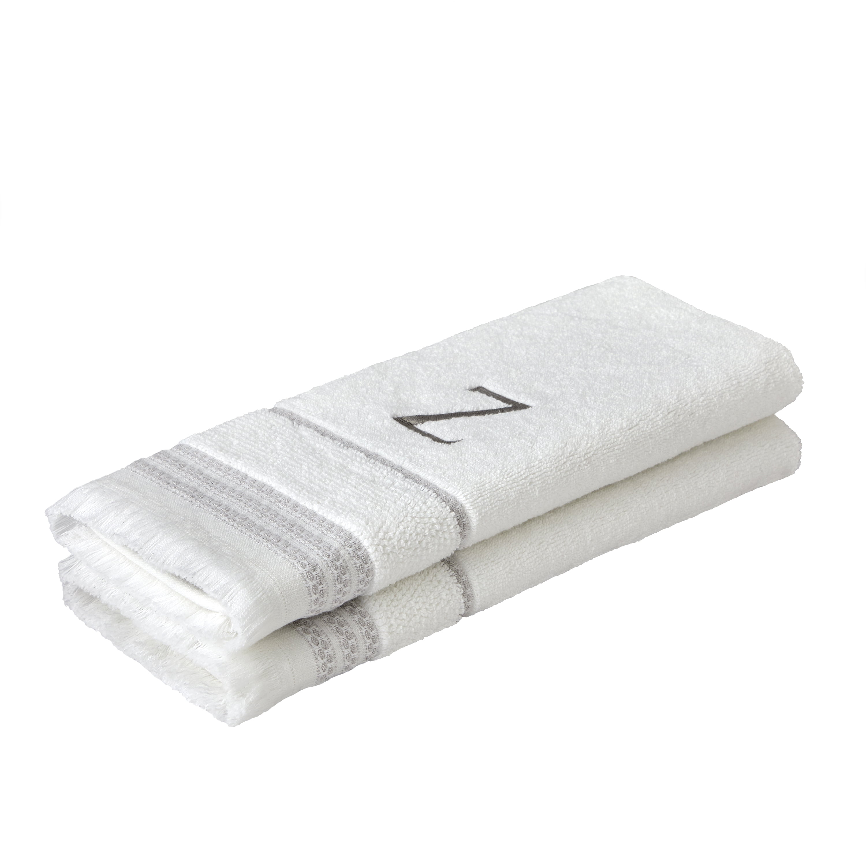 SKL Home Casual Monogram Cotton Hand Towels (2-Pack), "Z", White