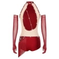 thumbnail image 2 of Aiihoo Robe de Danse Latine à Franges pour Femmes Jazz Tango Rumba Justaucorps de Gymnastique avec Gants Bourgogne S, 2 of 7