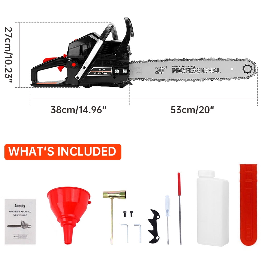 TOPTENG Gasoline Chainsaw with 20 in. Bar 62CC Engine 2-Cycle Gas Powered Chainsaw for Farm/Garden/Ranch/Firewood