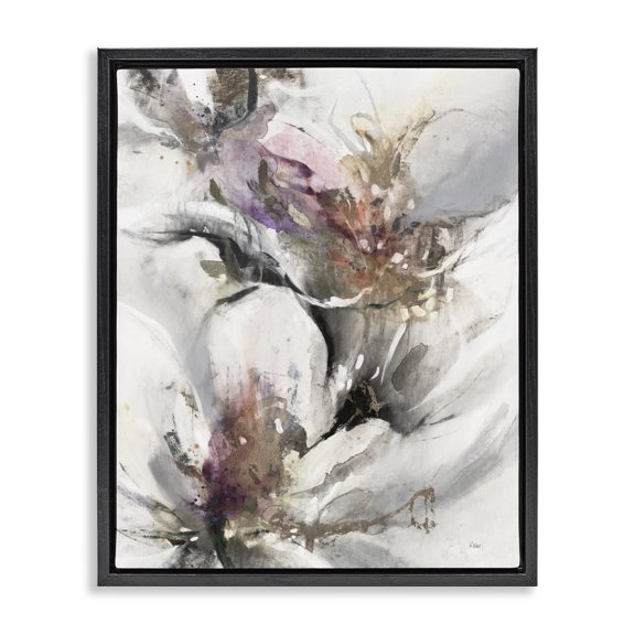 Stupell Industries Modern Abstract Floral Blossoms Black Floating Frame Canvas Art, 17 x 21, by K. Nari