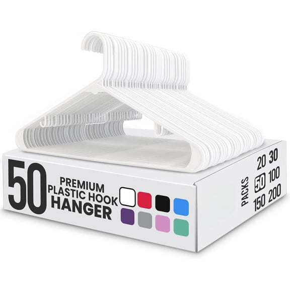 Plastic Hangers 50 Pack - Space Saving Clothes Hanger - Durable & Strong Closet Organizers and Storage with Built-in Strap Hooks - Essential for Shirts, Pants, Skirts & Coats (Aqua)