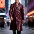 thumbnail image 5 of Busydd Men's Leather Jacket Fashion Double Breasted Buttons Long Sleeve Trench Coat Casual Solid Color Long Jackets XL, 5 of 9