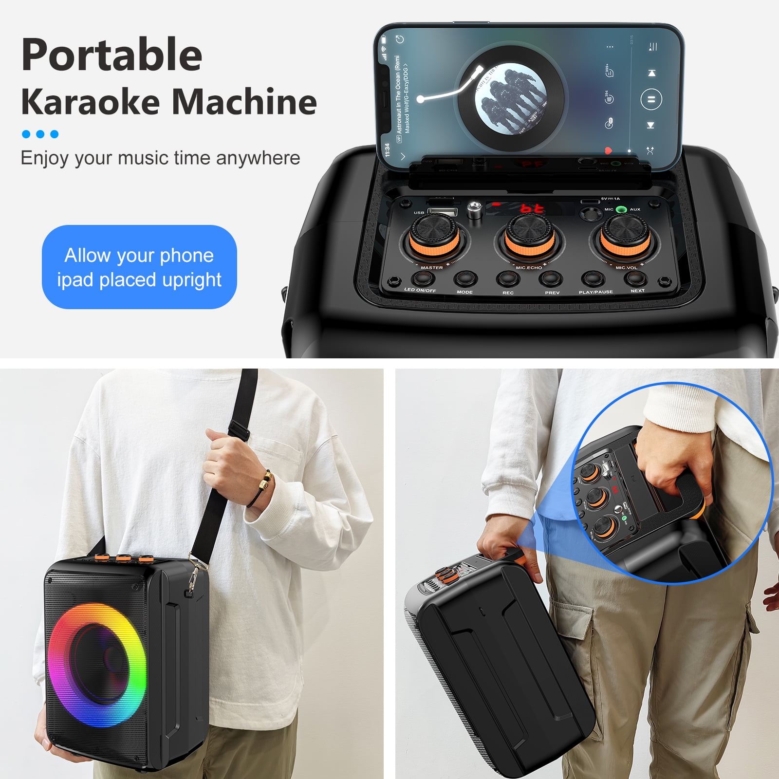 JYX Portable Bluetooth Speaker with Microphone, 40W Deep Bass Party Speaker with Rgb Lights