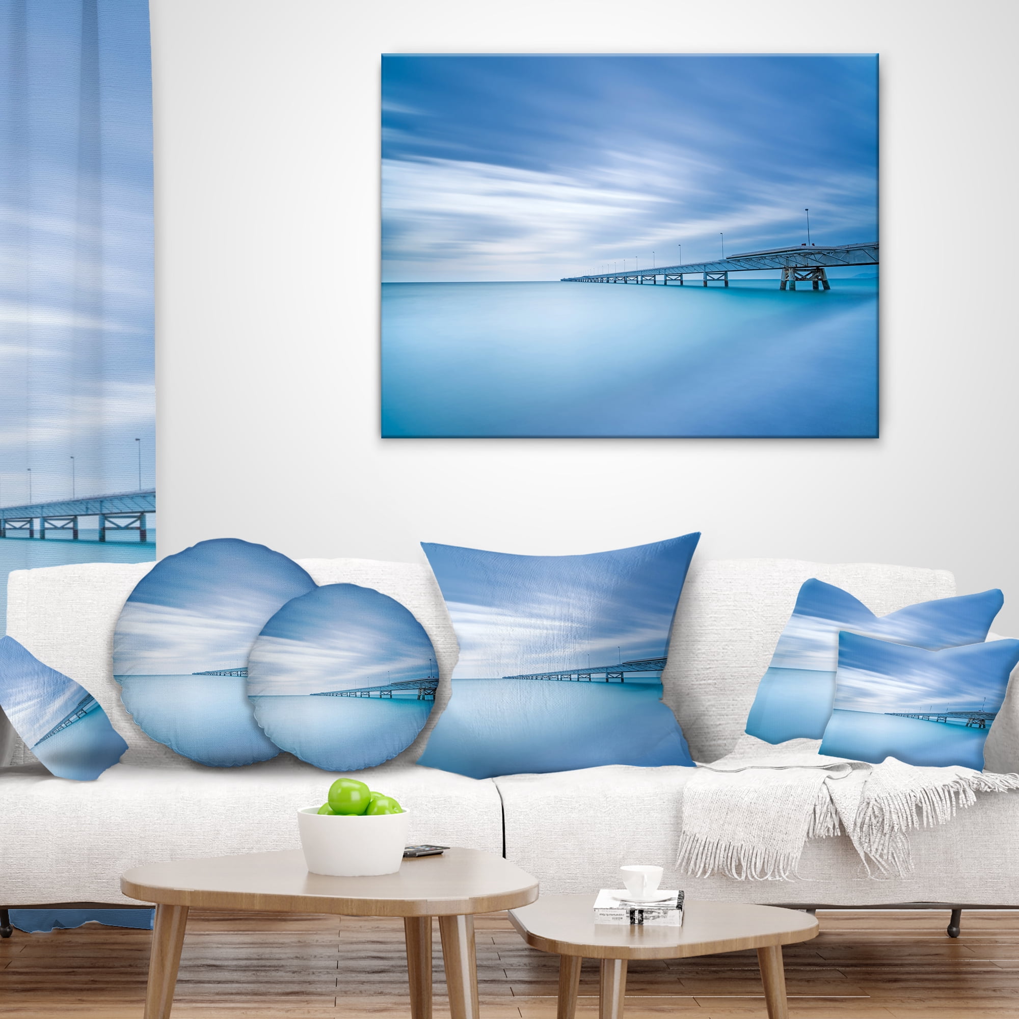 Designart Industrial Pier in the Sea - Seascape Throw Pillow - 12x20