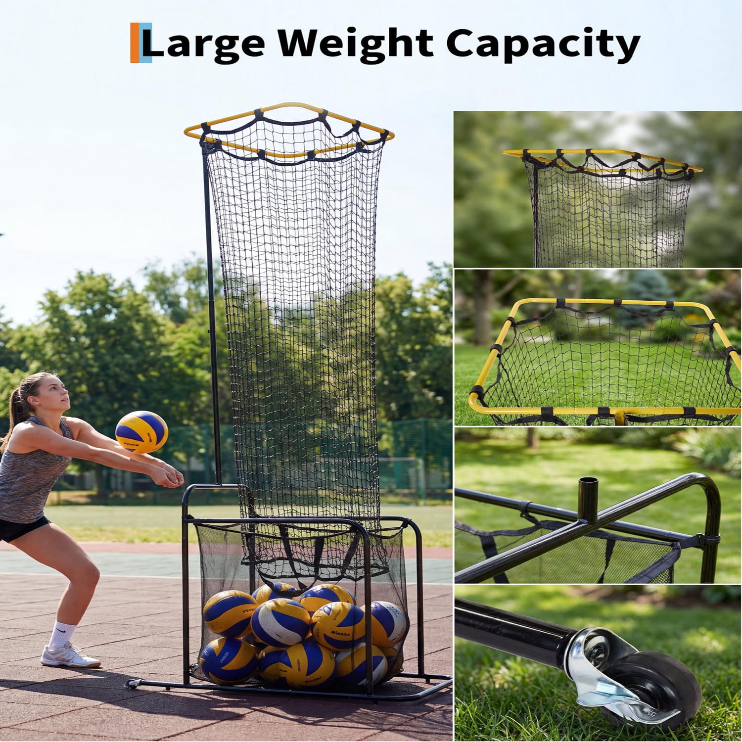 Gaderth Portable Volleyball Setter Training Net for Indoor & Outdoor Practice. Setting Trainer with  Hoop. 5-Position Adjustable Height & Angle. Lockable Wheels. Quick Setup