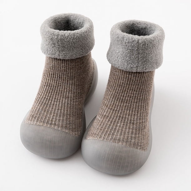 Calcetines de piso para bebé de otoño e invierno, zapatos de piso, zapatos y calcetines para bebé, niños pequeños, interior, fondo grueso, fondo suave fresco, terciopelo cálido
