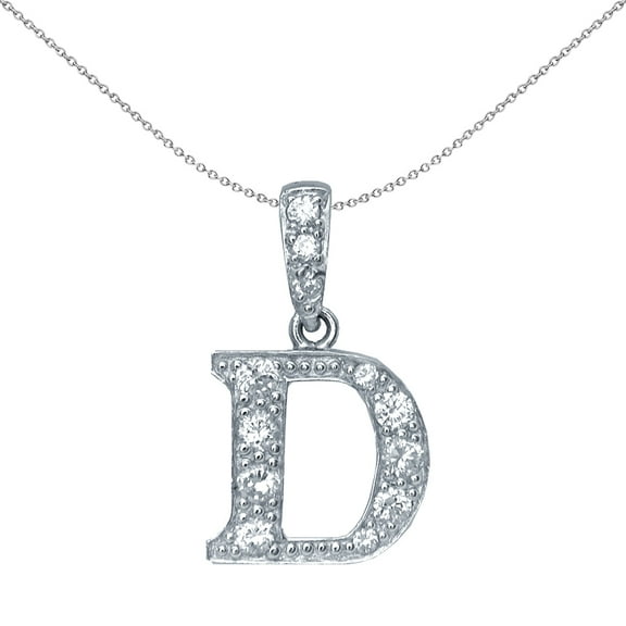 Silver Jewelco London CZ Letter D Initial Pendant Necklace 18 inch
