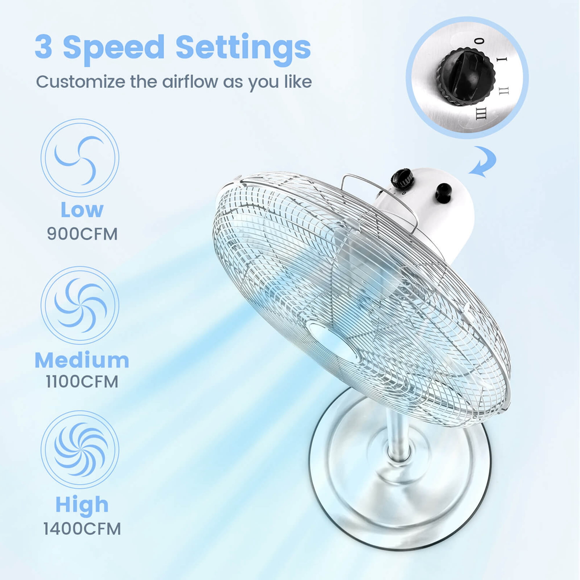 Costway 16" Standing Pedestal Fan with 3 Speed Settings Carrying Handle Aluminum Blades Silver