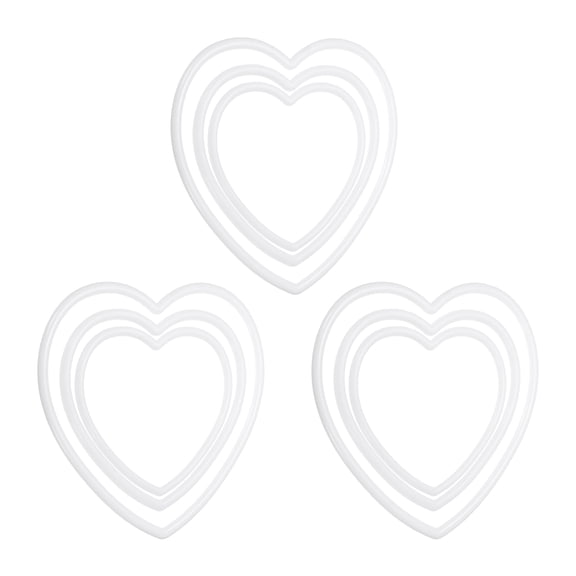 Uxcell Dream Catcher Rings Set, 3 Set 3 Sizes Plastic Heart Shape Macrame Wreath Floral Ring Hoop, White
