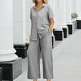 thumbnail image 2 of Breezora Women's Linen Shirt and Wide Leg Pants Set Loose Fit Summer Two Piece Outfit Breathable Cotton Linen Comfortable Wear M Size Grey, 2 of 8