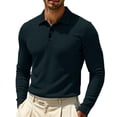 thumbnail image 2 of Resicozy Polo Shirts Men Comfortable Long Sleeve Polo Shirt Breathable Casual Polo Shirts Navy 2XL, 2 of 6