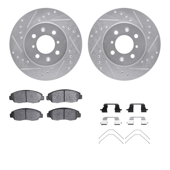 Dynamic Friction Company Front Brake Rotors-Drilled and Slotted-Silver with 5000 Advanced Brake Pads includes Hardware 7512-59017