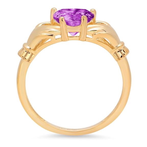 1.06 ct Heart Cut Simulated Alexandrite Claddagh Engagement Ring for Women in 18K Yellow Gold