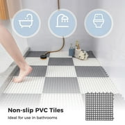 12Pcs Modular Interlocking Cushion, 12 x12 Floor Mat, Non-Slip Plastic Drainage Tiles, Dry Deck Tiles for Bathroom Kitchen Balcony Patio Pet Areas