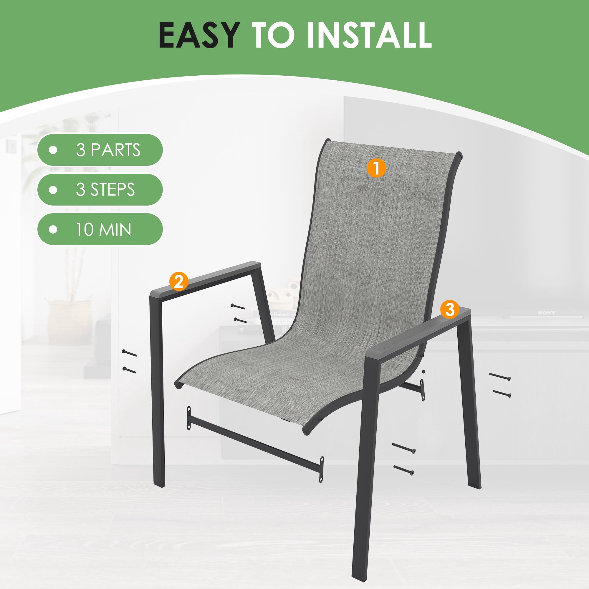 Poteban Patio Chairs Set of 4, Outdoor Dining Chairs High Back with All Weather Breathable Textilene, Metal Frame for Lawn Garden Backyard Deck
