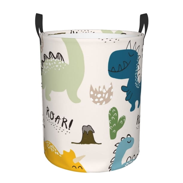 Balery Childish Dinosaur Cesta de ropa redonda con asas, impermeable, independiente, para ropa, juguetes, dormitorio y familia-Medium
