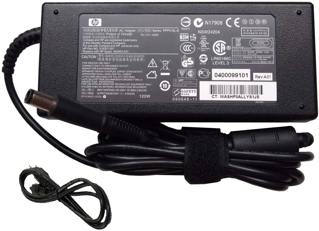 UPBRIGHT HP/COMPAQ ORIGINAL 120W SMART AC ADAPTER POWER CORD/SUPPLY BATTERY CABLE CHARGER OEM 18.5V 6.5A 120W Replacement AC Adapter, For HP Promo 8570w i5-3360M 15.6 500/8GB PC, B8V81UT, B8V81UTR, HP - image 2 of 5