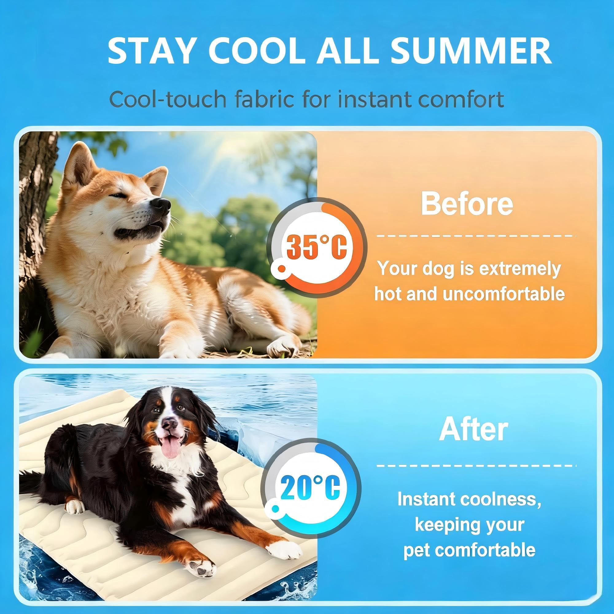 Pawlabs Cooling Mat for Dogs, Double-Sided Portable Dog Cool Bed for Summer Non-Slip Washable