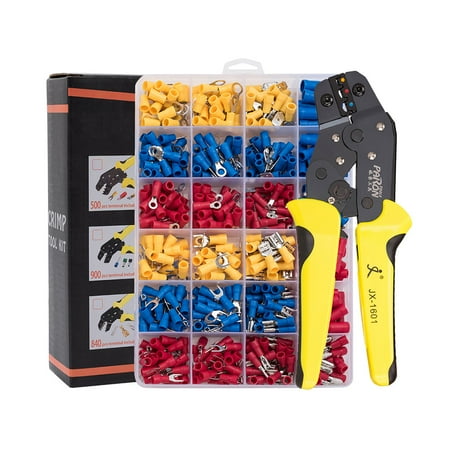 

PARON Wire Terminals Crimping Tool Insulated Ratcheting Crimper Kit of AWG22-14 with 500PCS Male and Female Spade Connectors