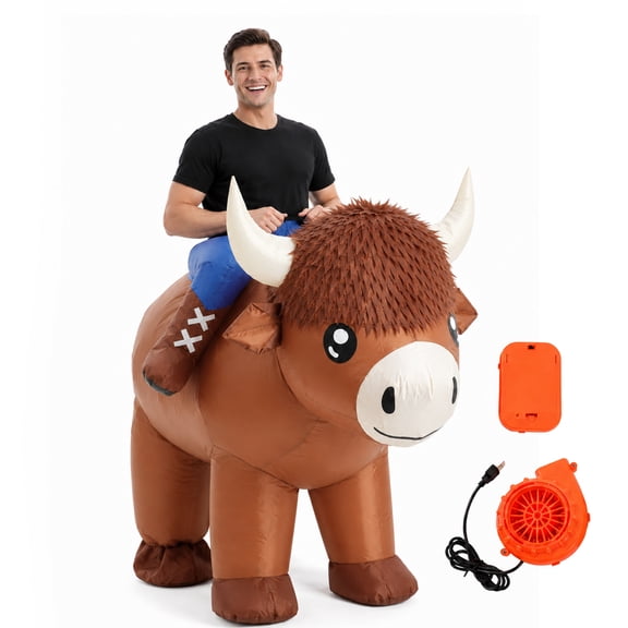 GOBWCOT Highland Cow Inflatable Costume for Adults, Ride on Blow Up Cosplay Outfit for Halloween Party Role Play, One Size Fits Most