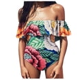 thumbnail image 2 of WREESH Women'S Peony Flower Print Ruffle One Shoulder Split Swimsuit Bikini, 2 of 3