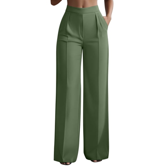 Cmfcve Women Wide Leg Pants High Waisted Business Casual Work Trousers Dressy Pants with Pockets Pleated Straight Leg Trousers Pant