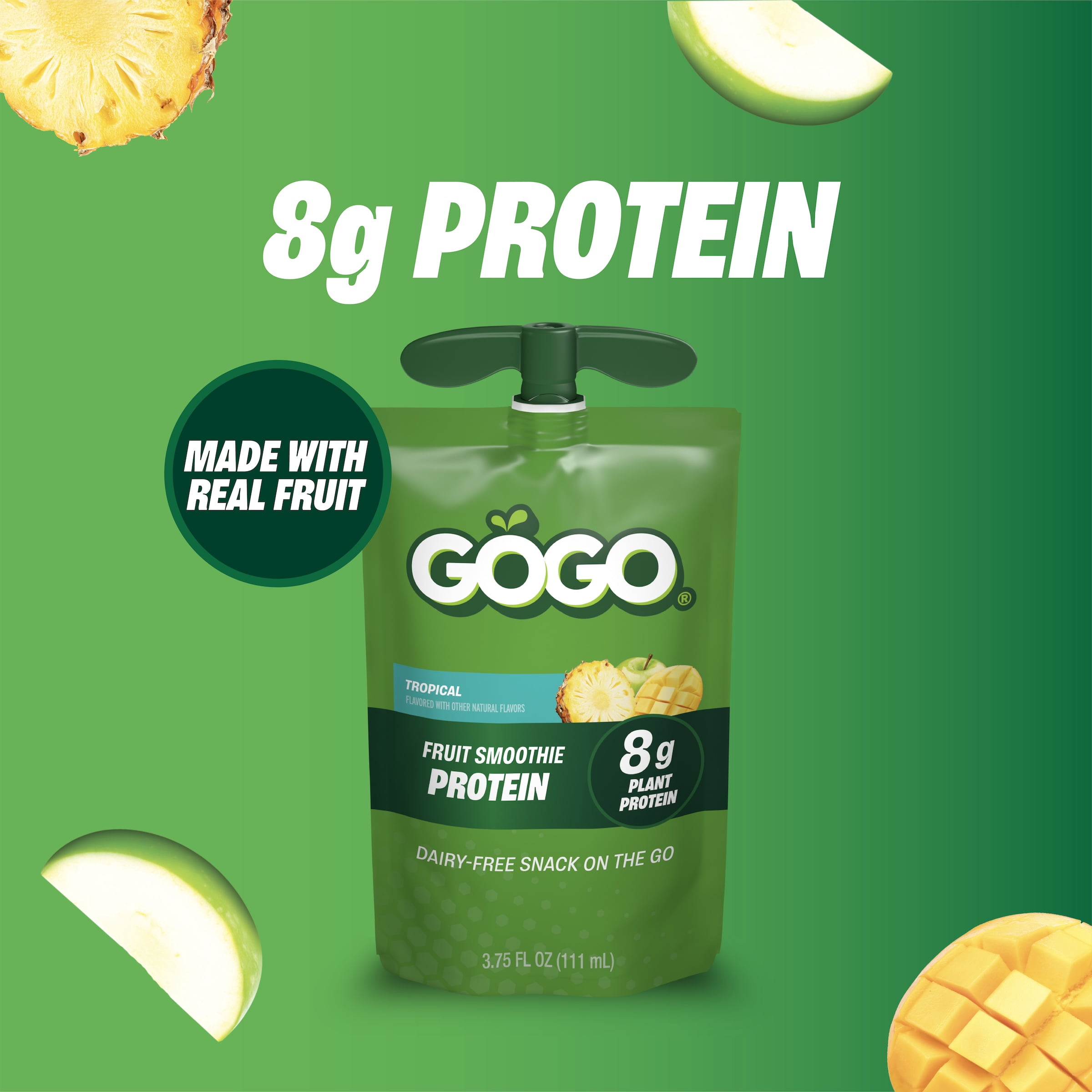 GOGO 8g Protein Tropical Fruit Smoothie On The Go Pouches ,