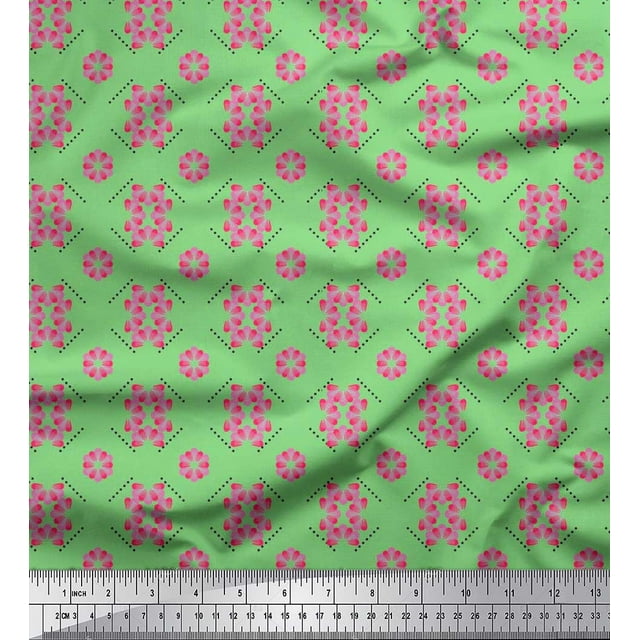 Soimoi Poly Georgette Fabric Dot & Floral Artistic Print Fabric by The Yard 52 Inch Wide