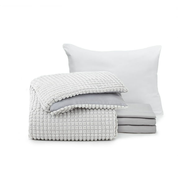 The Basic Dorm Essentials Value Pack in Jackie Grey, 5-Piece Twin XL Bedding Comforter Set, With Comforter, Sheets, & Pillow by Dawn
