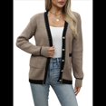 thumbnail image 1 of Chaquetas de Punto con Botones y Mangas Largas Abiertas para Mujer, con Bolsillos, para Otoño e Invierno Color Camello M, 1 of 10
