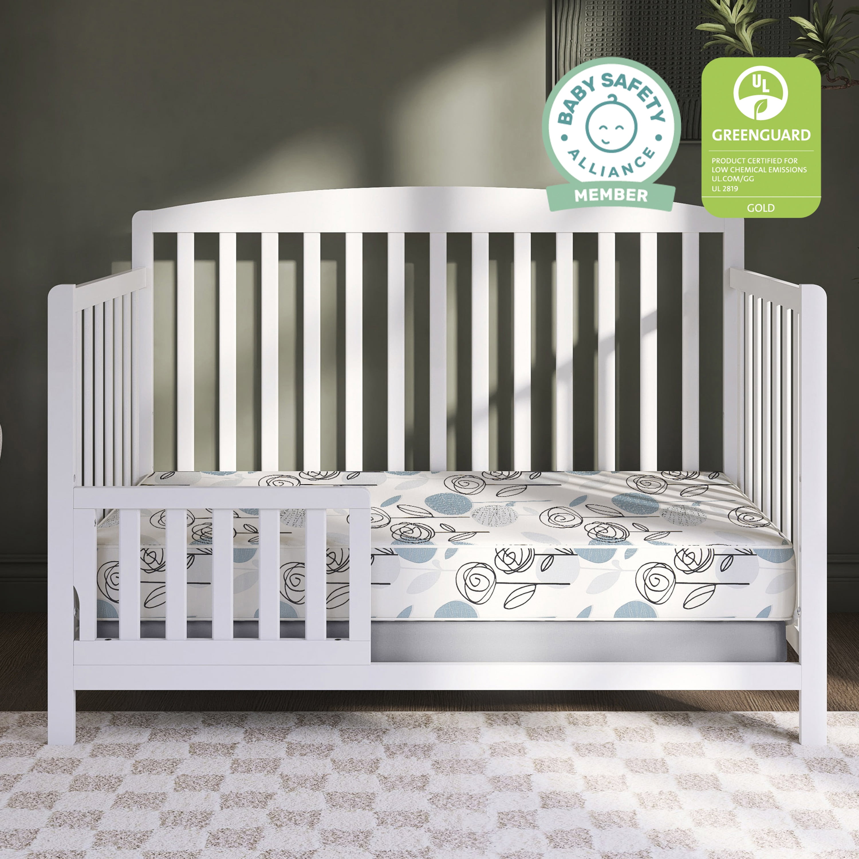 Dream On Me Nap Nest Crib and Toddler Mattress, Teal Flowers