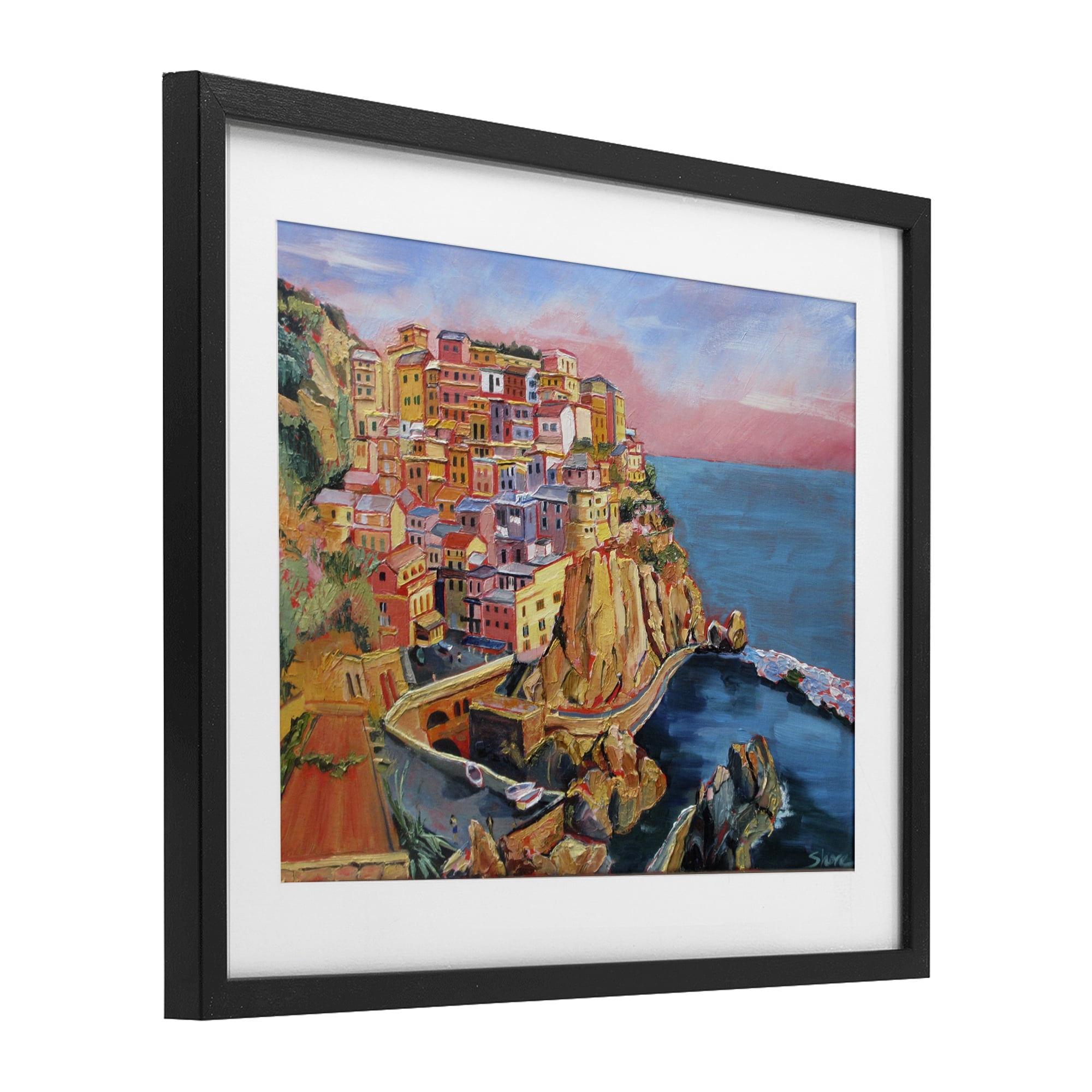 Stupell Industries Cinque Terre Seascape Architecture Black Framed Print Under Glass, design by Maxine Shore