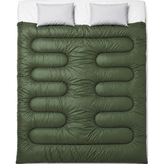 Double Sleeping Bag Synthetic Warm Weather 32 ° F to 65 ° F Forest Green