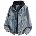 thumbnail image 4 of WRFWUL Mens Hooded Denim Jacket Faux Two Piece Long Sleeve Button Down Jean Coat Washed Trucker Coat, 4 of 4