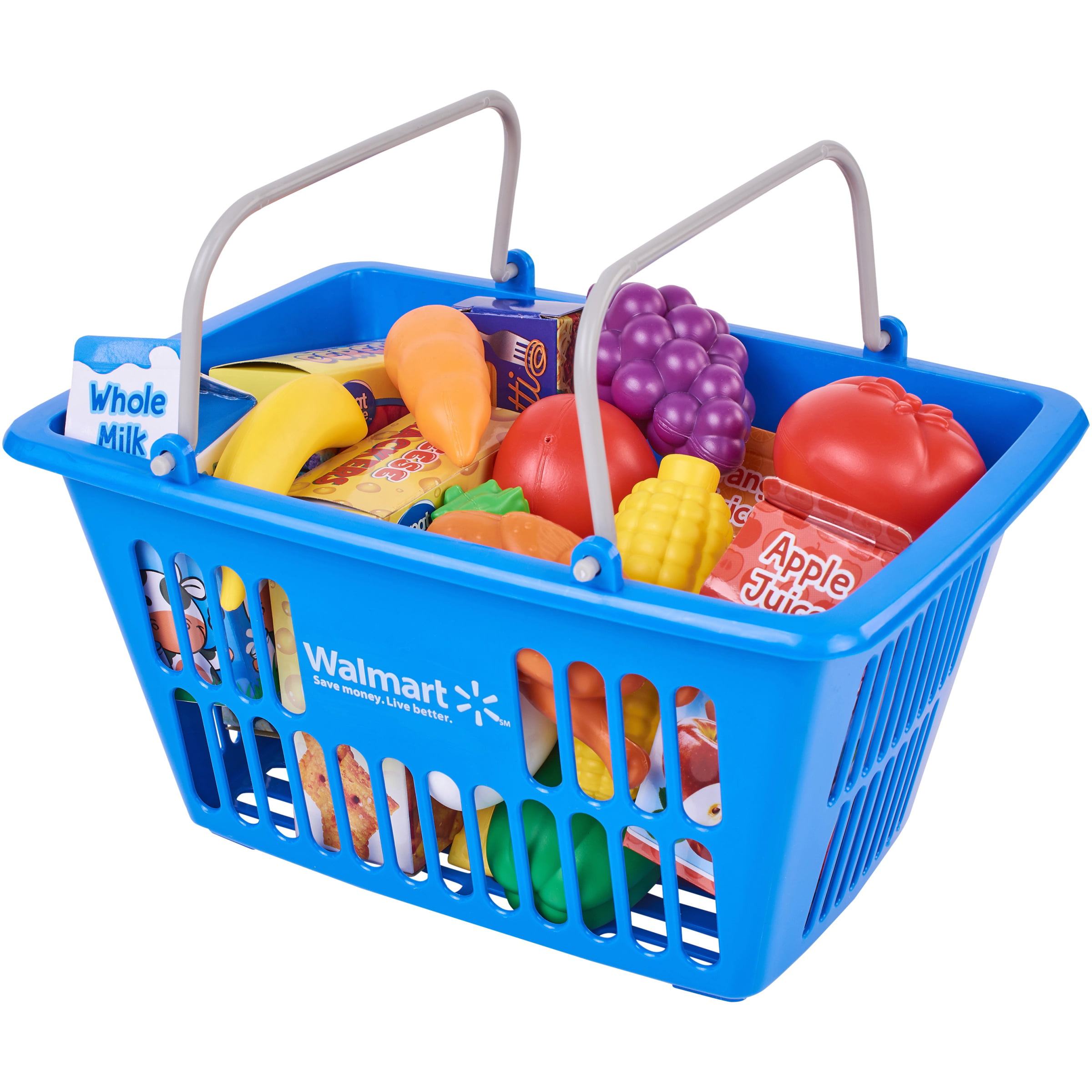 Childrens Shopping Baskets Filled Pretend Play Food Metal Plastic Kids Shops NEW 