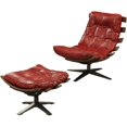 thumbnail image 1 of ACME Fauteuil Swayback Capitonné avec Ottoman en Cuir Grain Supérieur Rouge Antique, 1 of 9