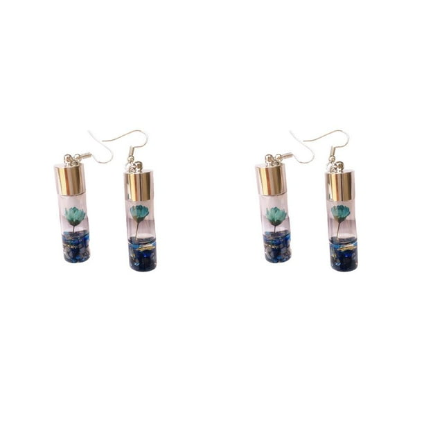 Sonducket 1 par de pendientes de gota para mujer, colgante de botellas de cristal con flores, suministros de joyería para oreja de aniversario Azul 2Conjunto