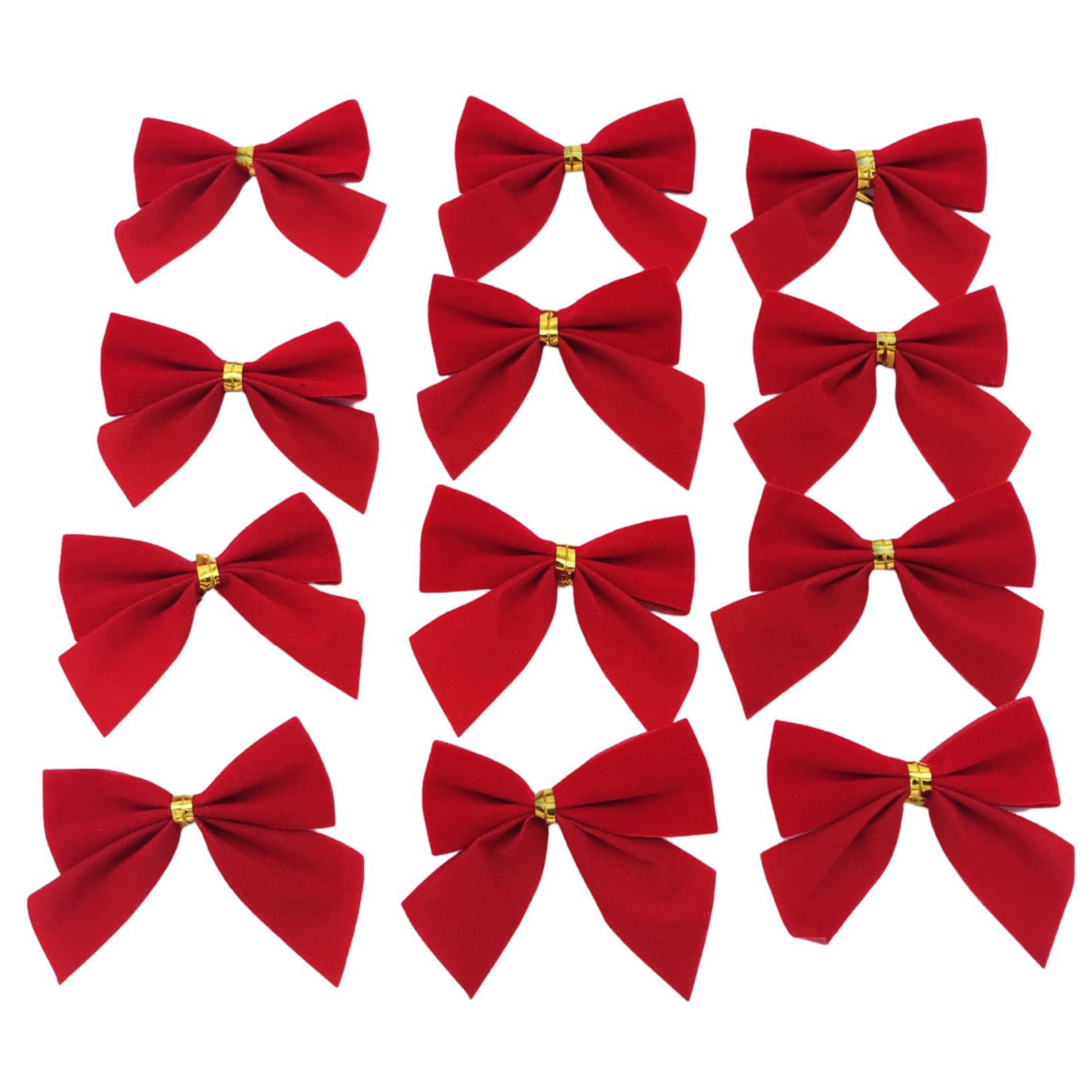 Manunclaims 12Pcs/Pack Christmas Bows Ornaments Golden Silver Red Bow