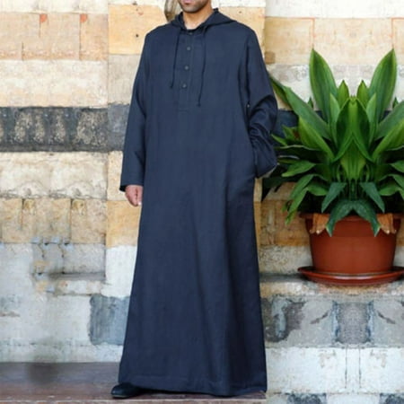 

ãJCXAGRãMens shirts Men s Casual Solid Hooded Robe Long Sleeve Button Pocket Jubba Thobe