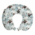 thumbnail image 1 of Owls Travel Pillow Neck Rest, Wintertime Pattern with Characters and Snow Flowers Stars Doodle Style Xmas Theme, Memory Foam Traveling Accessory Airplane and Car, 12", Multicolor, by Ambesonne, 1 of 3