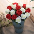 thumbnail image 4 of Artificial Flowers Silk Roses Real Touch Bridal Wedding Bouquet for Home Garden Party Floral Decor 10 Pcs (Blooming Rose - Gradient Burgundy Red), 4 of 5