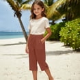 thumbnail image 2 of lnmuld Solid Kids Drawstring Capri Pants with Side Pockets and Slit Cuff Brick Red,7-8 Years, 2 of 6