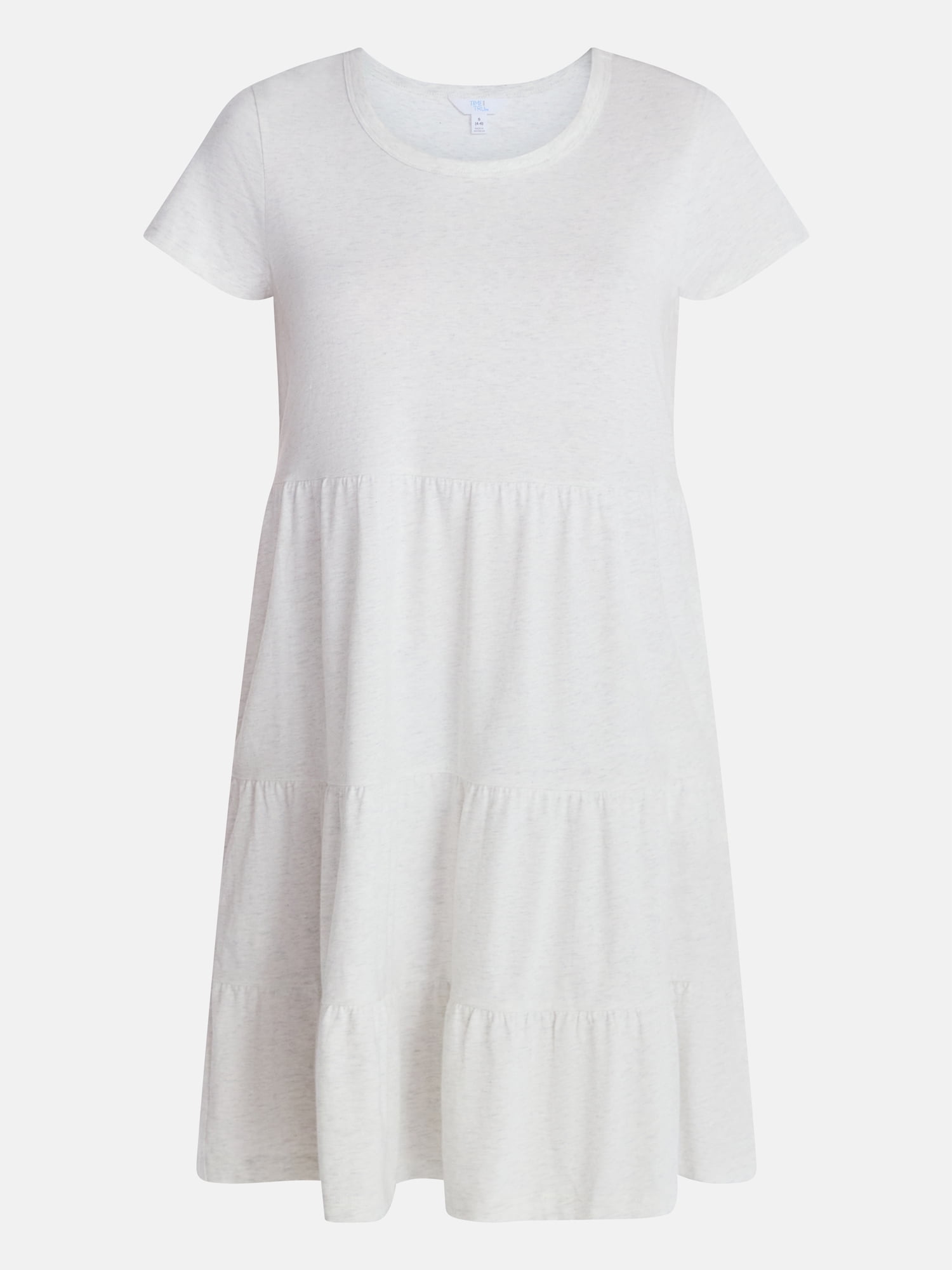 Time and Tru Women's Tiered Cotton Mini Dress with Short Sleeves, Sizes XS-XXXL