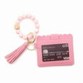 thumbnail image 6 of Leather Wristlet Wallet for Women with Keychain, Boho Style Beaded Key Ring Bracelet RFID Card Holder Elastic Keyring for Women (1PC, Pink), 6 of 9