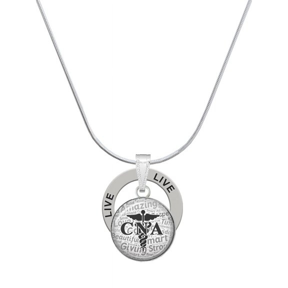 Delight Jewelry Silvertone Domed Black CNA Live Ring Charm Necklace, 18"