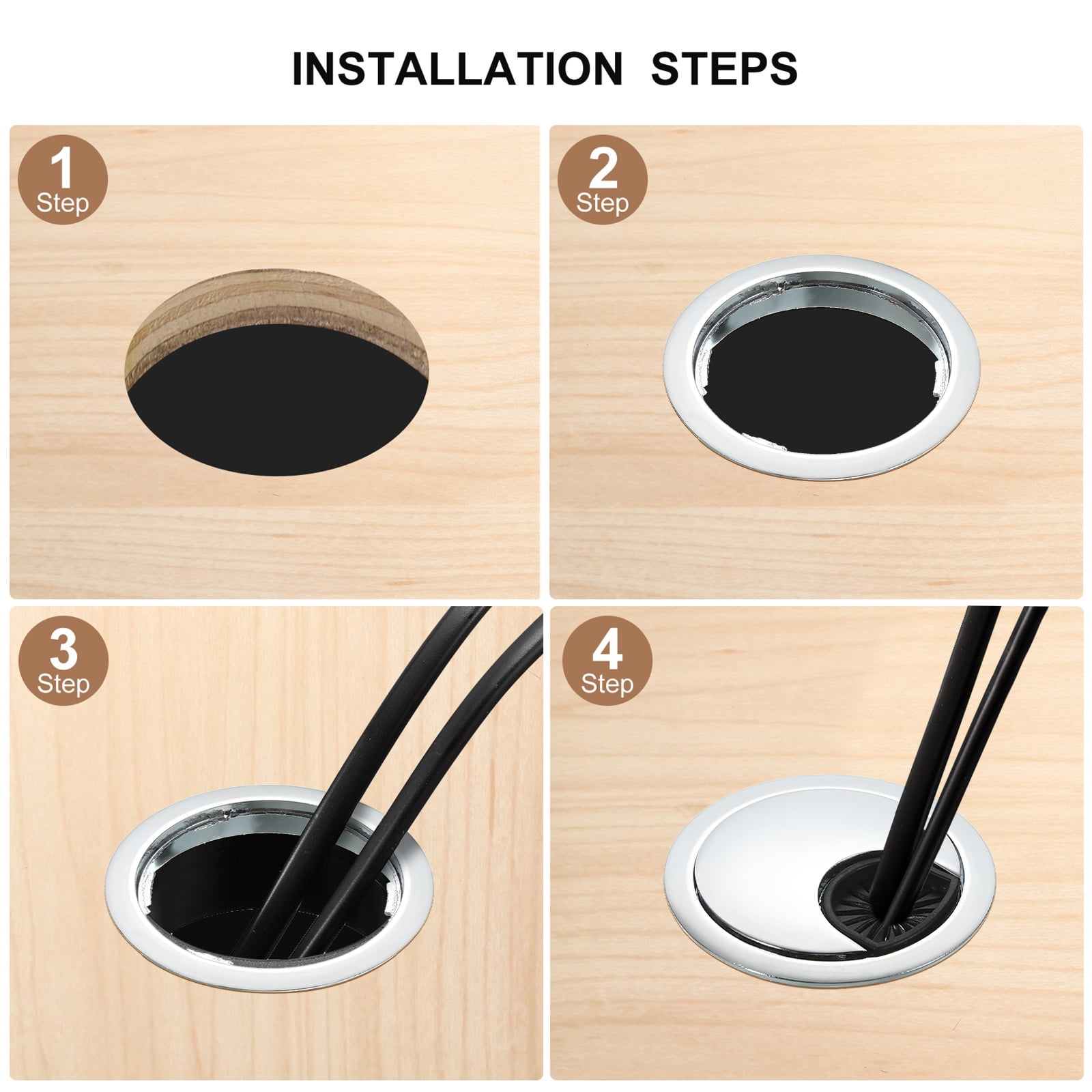 Uxcell 3Pack 3-5/32" Cable Hole Cover Zinc Alloy Desk Wire Cord Grommet, Bronze Tone
