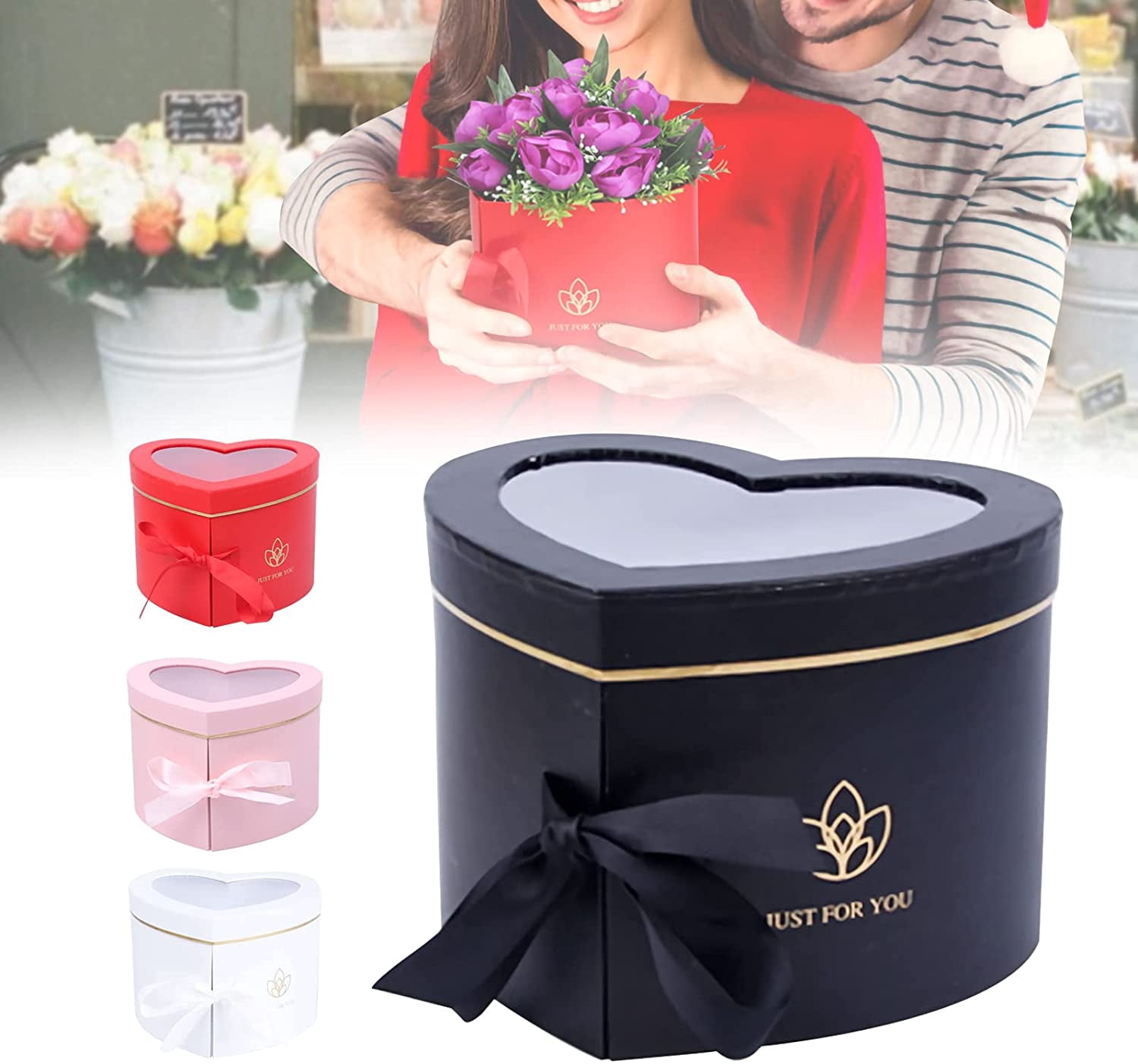 Heart Shaped Flower Box, Floral Gift Box, With Clear Lid Double Layers
