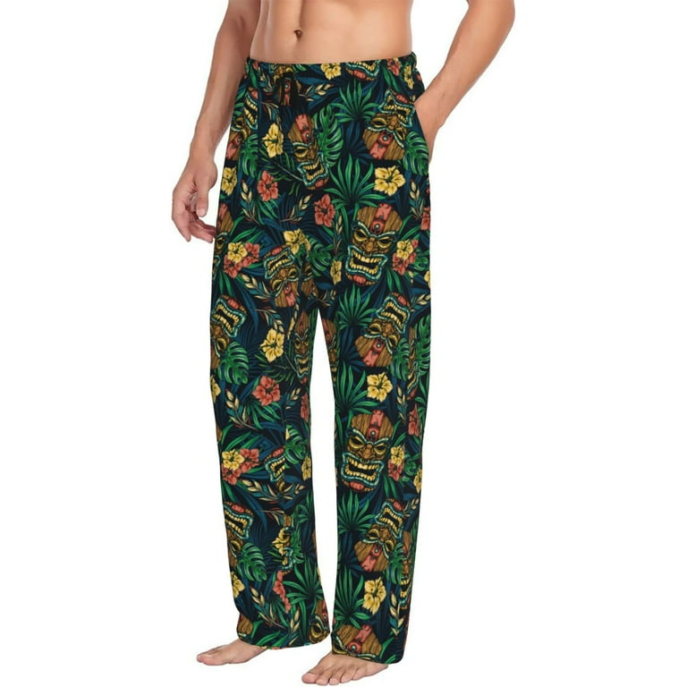 Naloa Hawaiian Tribal Mask Pajama Pants Men, PJ Bottoms, Sleep