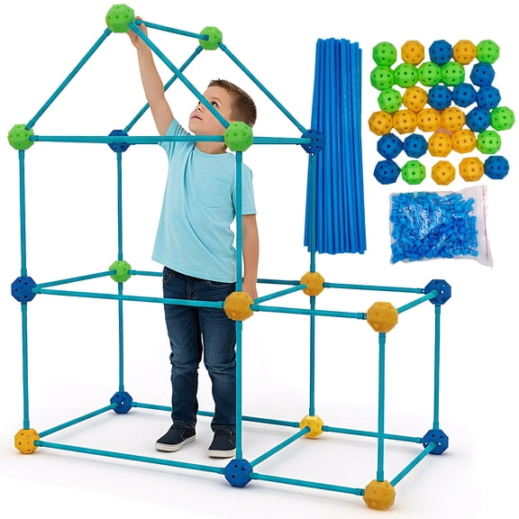 Kids Fort Building Kit  360 Ball Connectors for STEM Learning with BPA-Free Durable Plastic, 48 Tubes 31 Balls 90 Clips for Imaginative Tents & Forts