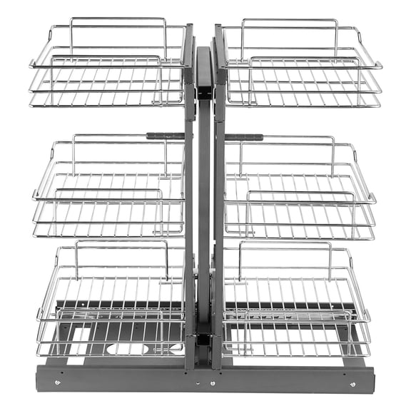15" Wide Pull Out Corner Cabinet Organizer, 3-Tier 6-Shelf Chrome Steel Storage Basket, Slide Out Shelves for Kitchen, Left or Right Opening